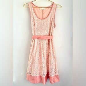 A'reve Anthropologie Dress Peach Pink Trimmed lace sleeveless A Line Fit Flare